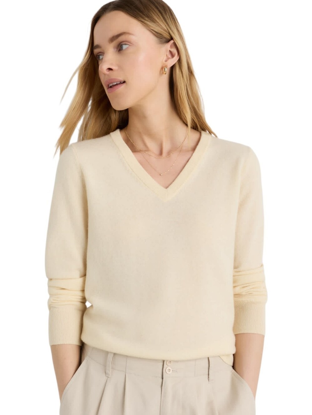 Quince NWT Mongolian Cashmere V Neck Sweater Size Small in Ivory